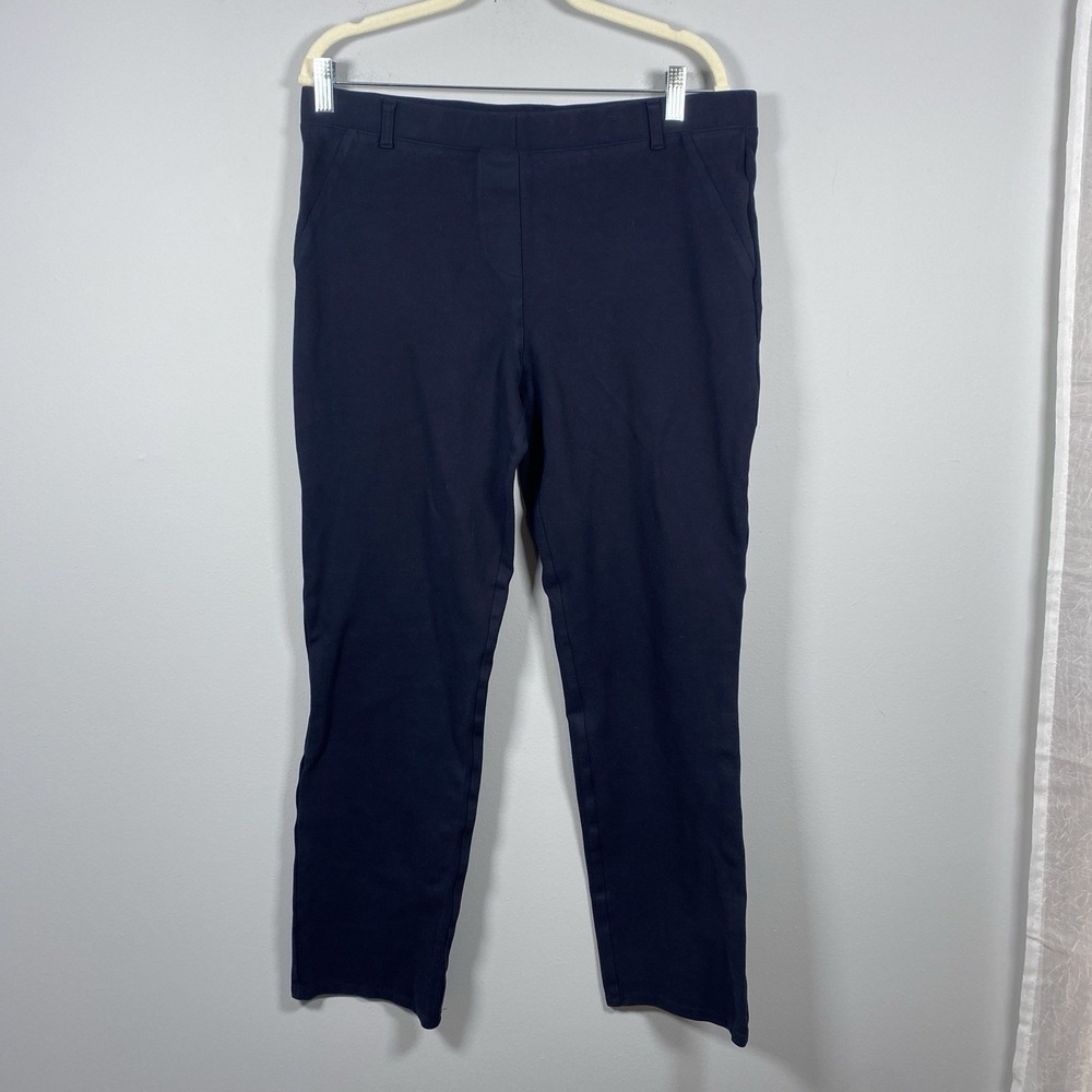 Quince Ultra Stretch Ponte Straight Leg Pants Women's L Navy Blue Pull On Office